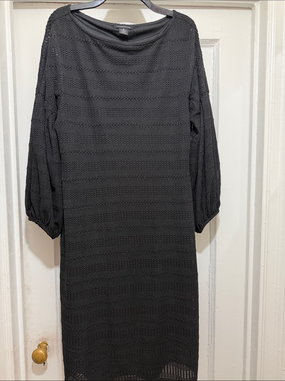 Liz Claiborne Black Long Sleeve Textured Shift Dress